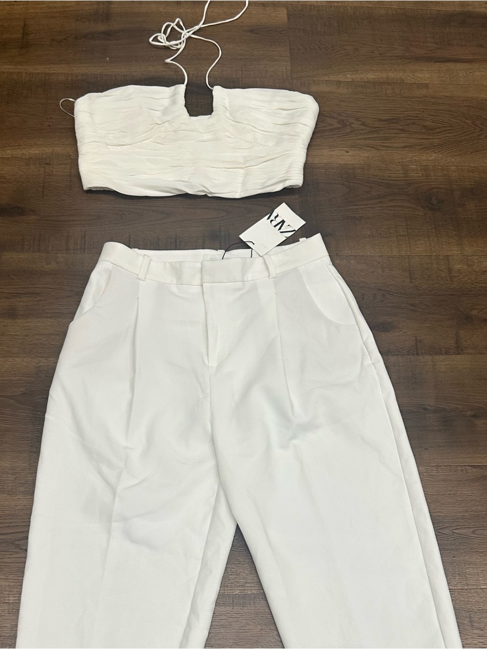 Zara White High-Rise Tailored Trousers